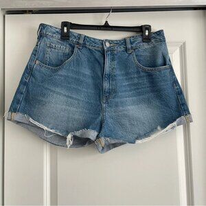 Pacsun Distressed raw hem medium wash mom short size 32